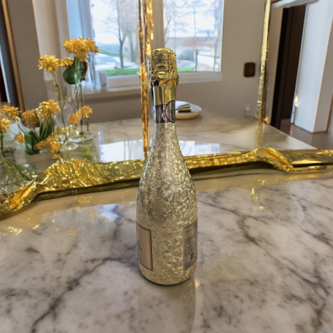 Glossy Shiny Golden Wine Bottle